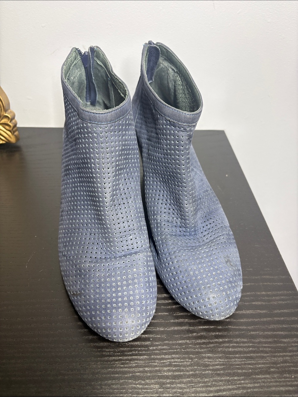 Camper Perforated Suede Ankle Booties in Blue